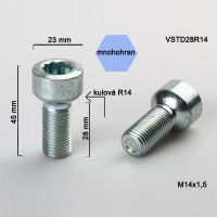 Kolový šroub M14x1,5x28, dosedací plocha koule R14, s vnitřním mnoh 